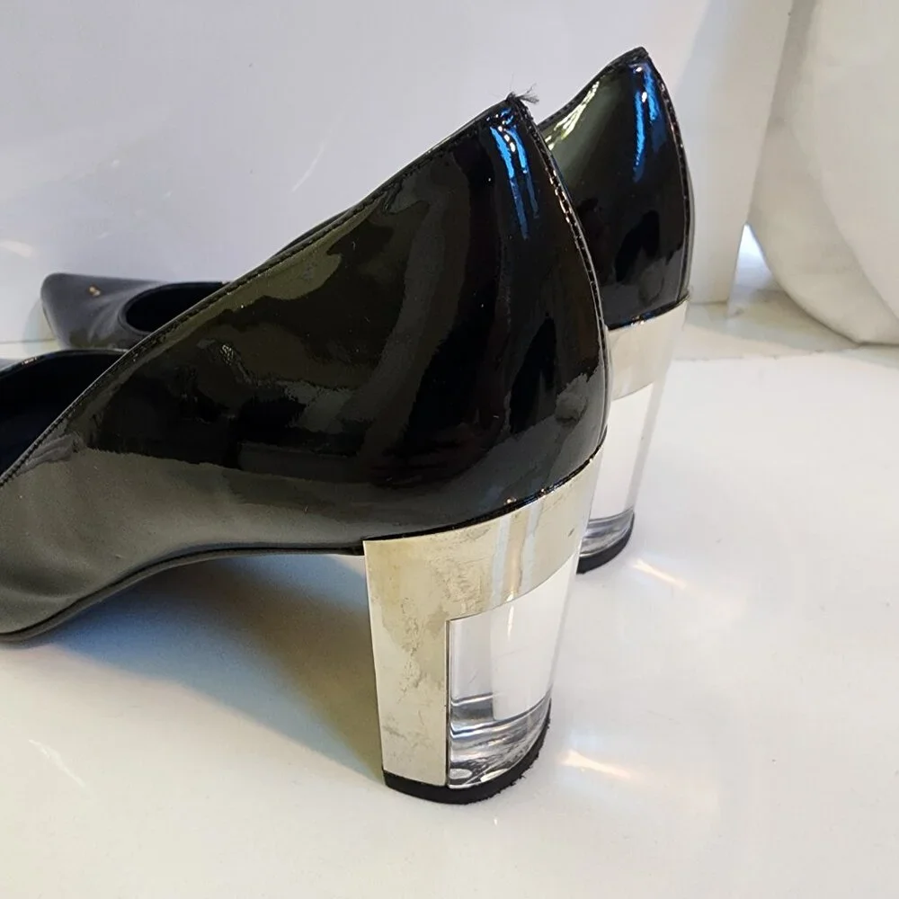 Stuart Weitzman Patent Leather W/Mirrored Clear Heel - Size 10 - Picture 7 of 10